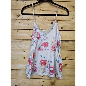 Flora Nikrooz Women's Medium Pink Floral Lace Trim Cami Camisole Tank Sleep